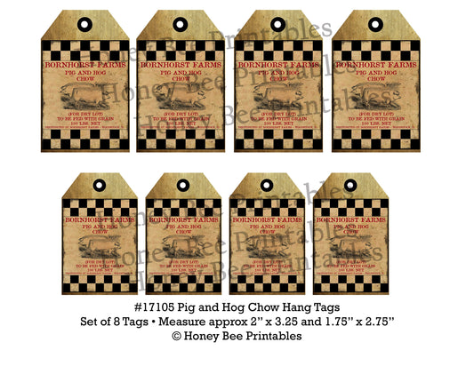 Primitive Grungy Pig and Hog Chow Hang Tags 17105 Printable Digital JPEG File Instant Download Dolls Bears Gifts Scrapbooking Crafts