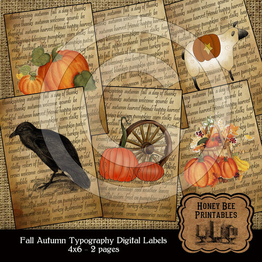 Primitive Harvest Autumn Fall Pantry Labels 12984-4x6 Printable Digital JPEG File-Instant Download-Use on Jars,crock,crates,books,cards