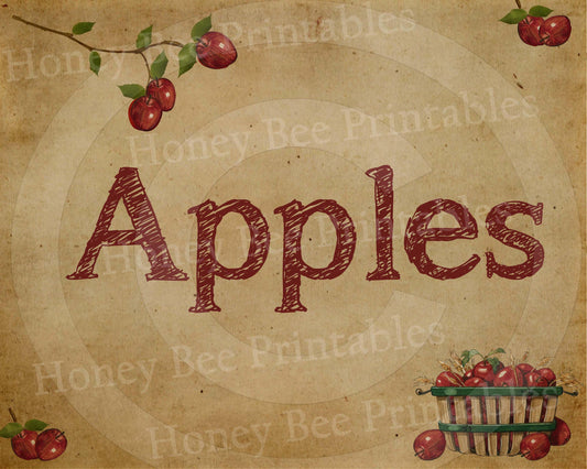 Primitive Autumn Fall Harvest Apples - 8x10 Instant Folk Art - Instant Download - JPEG - U Print - Uses: Cards, Tags, Labels, Fabric Panel