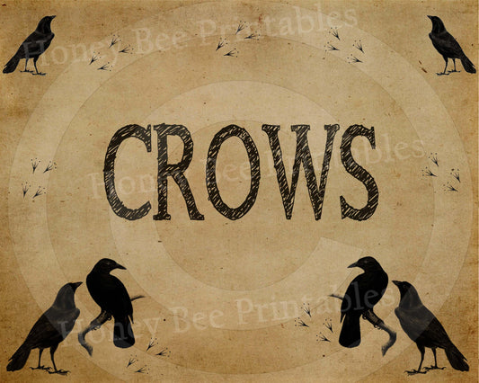 Primitive Autumn Fall Crows Black Raven - 8x10 Instant Folk Art - Instant Download - JPEG  U Print - Uses: Cards, Tags, Labels, Fabric Panel