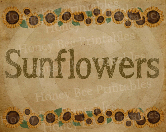 Primitive Autumn Fall Sunflowers - 8x10 Instant Folk Art - Card Making  Instant Download - JPEG - U Print - Uses: Tags, Labels, Fabric Panel