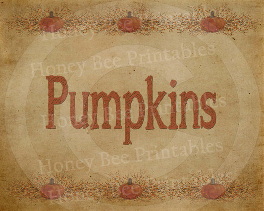 Primitive Autumn Fall Harvest Pumpkins - 8x10 Instant Folk Art - Instant Download - JPEG - U Print - Uses: Cards, Tags, Labels, Fabric Panel