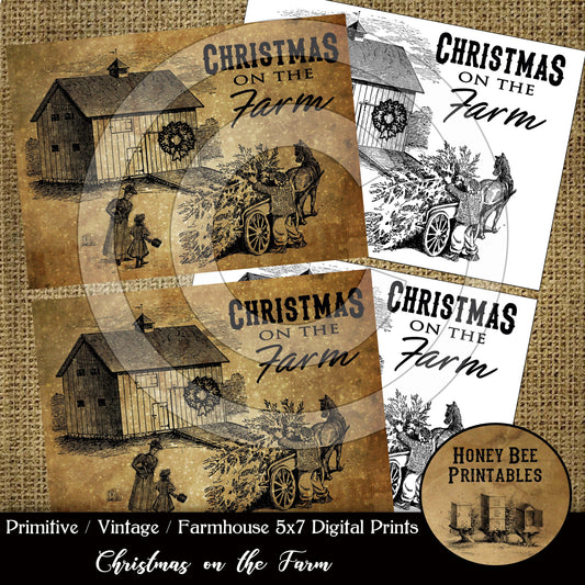 Primitive Christmas on the Farm Feedsack Logo-Printable Digital Instant Download JPEG 2 5x7 Uses: Pillows,Frame,Labels,Tags, Cards, Ornies