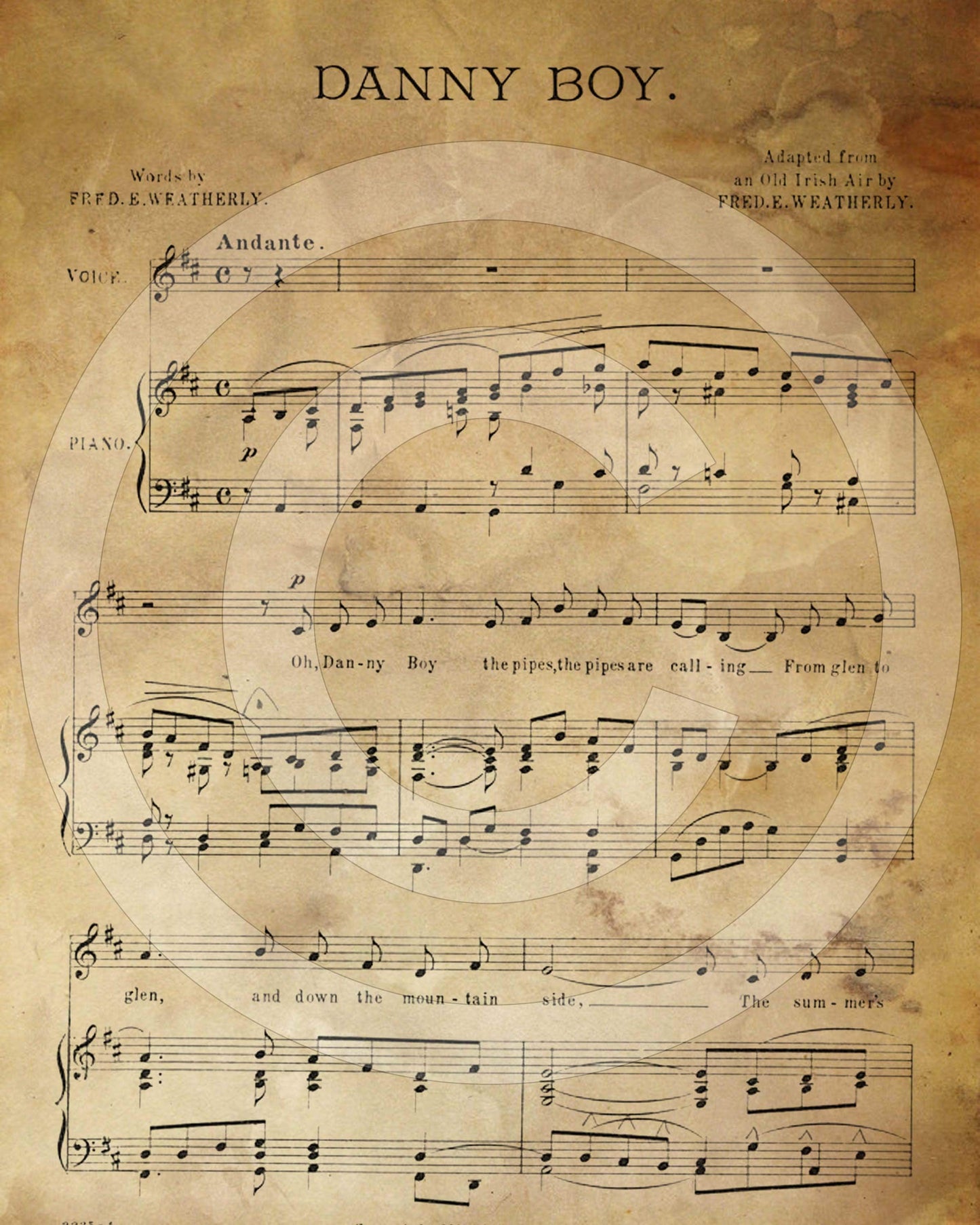 Primitive Vintage Sheet Music Oh Danny Boy Irish Feedsack Feed Sack Logo Printable Digital Instant Download Pillow Print Label