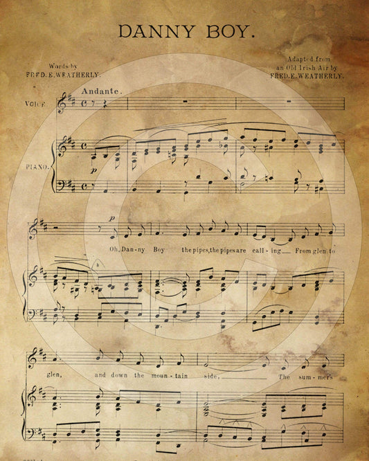 Primitive Vintage Sheet Music Oh Danny Boy Irish Feedsack Feed Sack Logo Printable Digital Instant Download Pillow Print Label