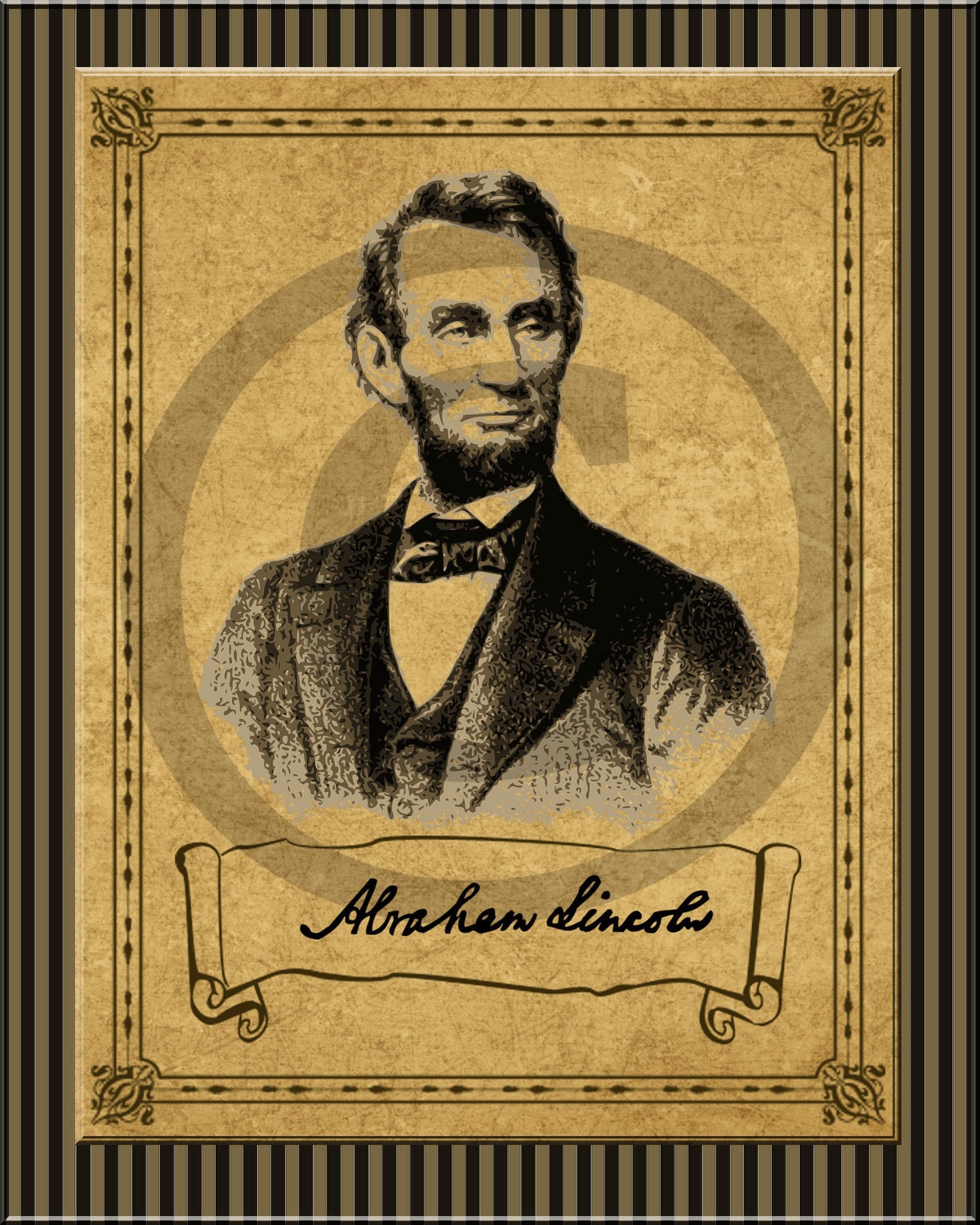 Primitive Vintage Colonial President Abraham Abe Lincoln Art Print 8 x 10 DIY U Print Digital Download JPEG File OFG Team