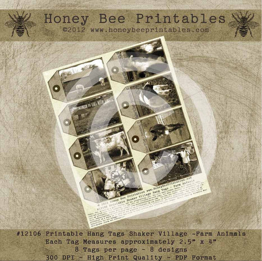 Primitive Grungy Shaker Village Harrodsbury Kentucky Farm Animals Printable Hang Gift Tags / -- Digital Download JPEG File- DIY U Print OFG
