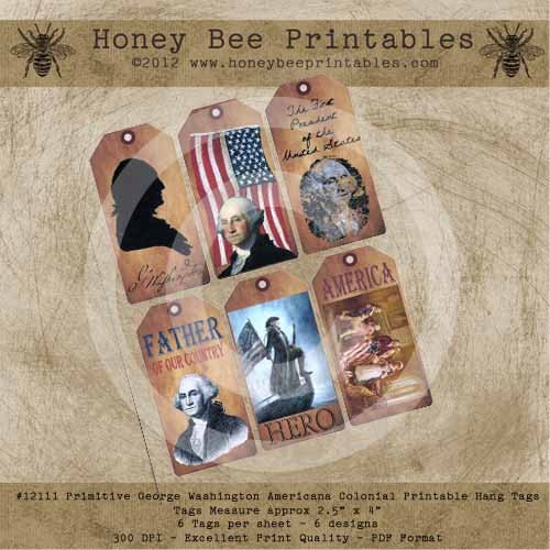 12111 Primitive George Washington Americana Colonial Hang Gift Bag Tag ...