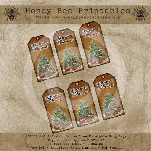 Printable Primitive Christmas Tree Hang Gift Bag Tags / Digital Download JPEG File- DIY U Print OFG