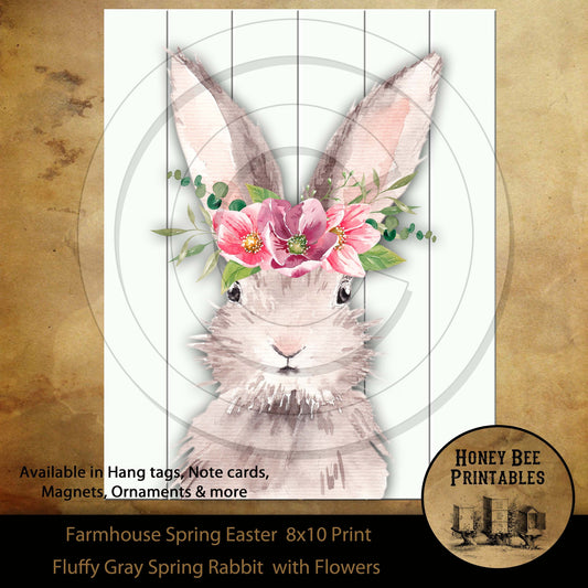 Farmhouse Gray Fluffy Spring Easter Rabbit Print Digital Instant Download Printable Sublimation 8x10