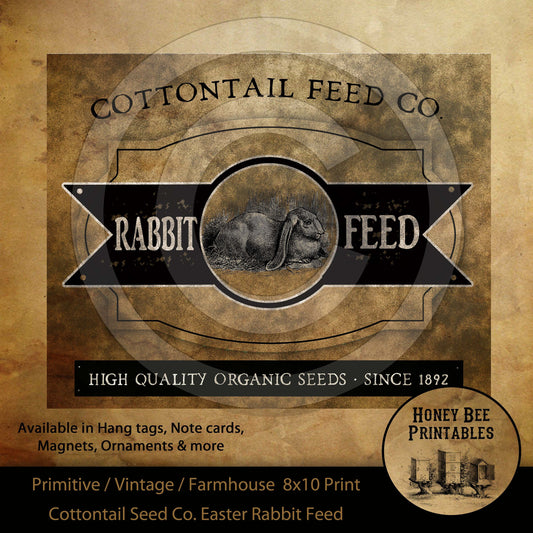Primitive Farmhouse Vintage Cottontail Feed Co Rabbit Hare Easter Print Digital Instant Download Printable Sublimation 8 x 10