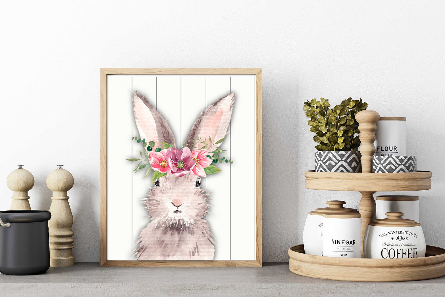 Farmhouse Gray Fluffy Spring Easter Rabbit Print Digital Instant Download Printable Sublimation 8x10