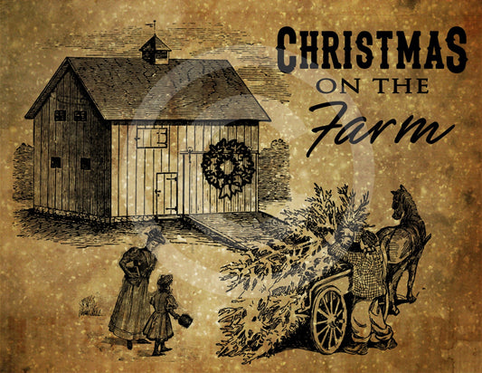 Primitive Christmas on the Farm-Printable Digital Feedsack Logo JPEG File-Instant Download-Use for Pillows, Dolls,Bears,Framed Prints,Labels