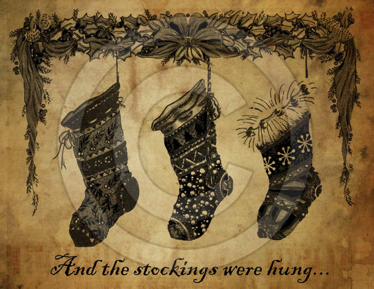 Prim The Stockings Were Hung-Printable Digital Feedsack Logo JPEG File-Instant Download-Use for Pillows, Dolls,Bears,Framed Prints,Labels