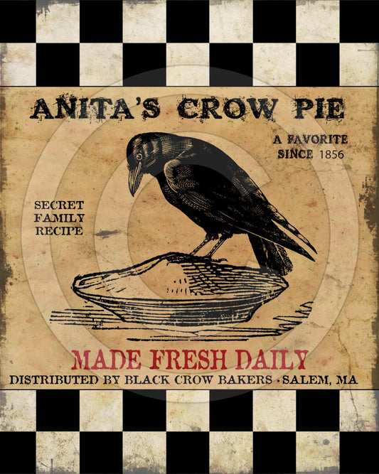 Primitive Crow Pie Raven-Printable Digital Feedsack Logo JPEG File-Instant Download-Uses: Pillows, Dolls,Bears,Framed Prints,Labels