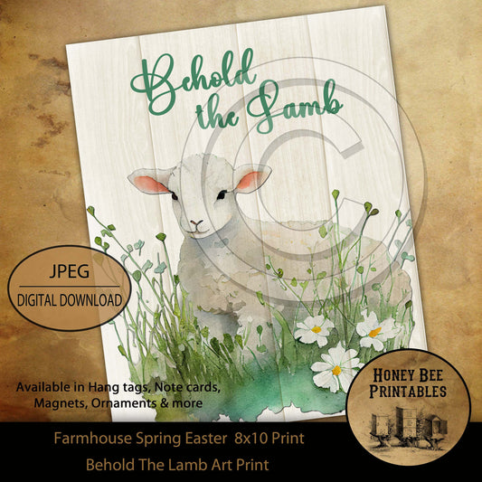 Farmhouse Spring Easter Behold the Lamb Sheep Shiplap Print Digital Instant Download Printable Sublimation 8x10 JPEG