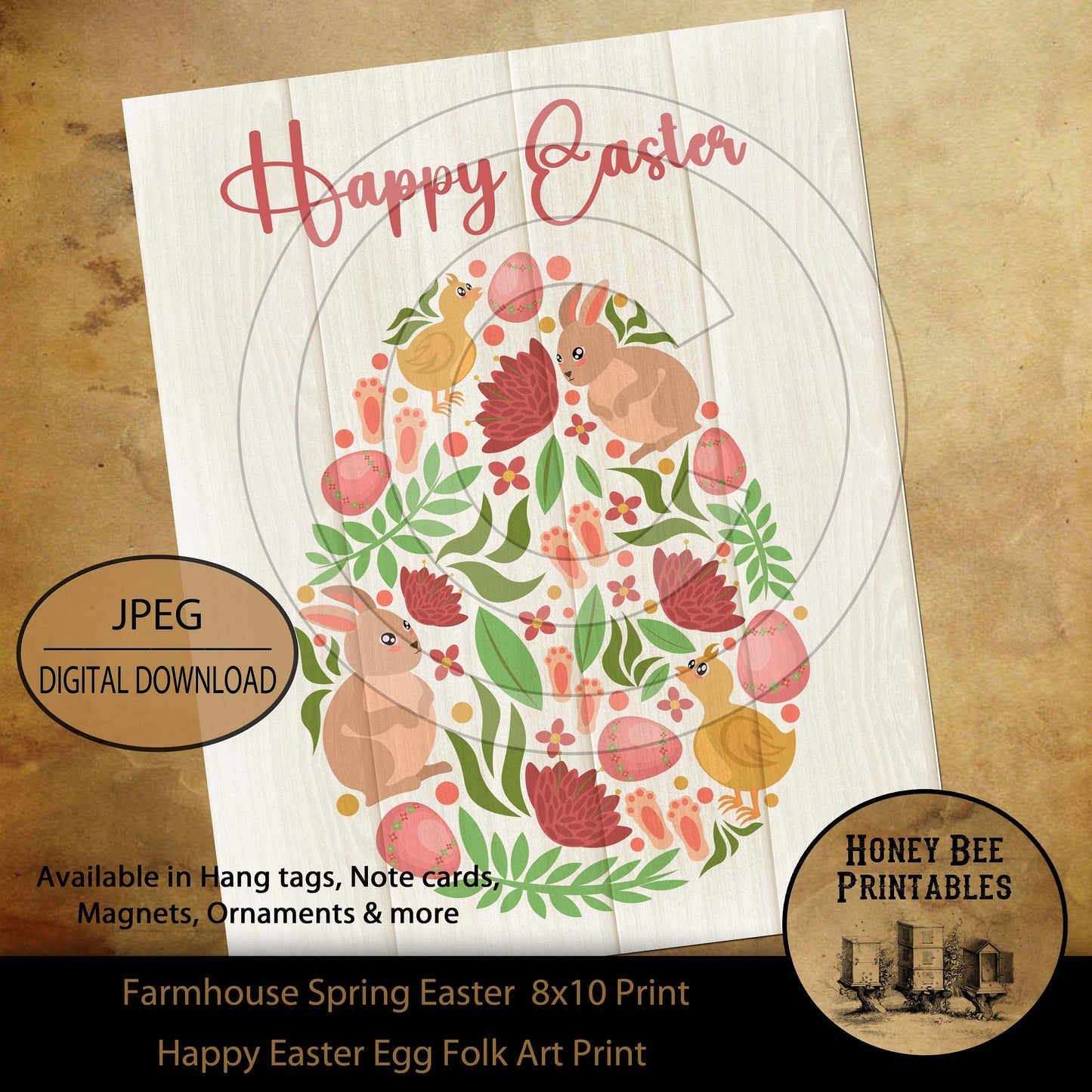 Farmhouse Spring Easter Egg Folk Art Shiplap Print Digital Instant Download Printable Sublimation 8x10 JPEG