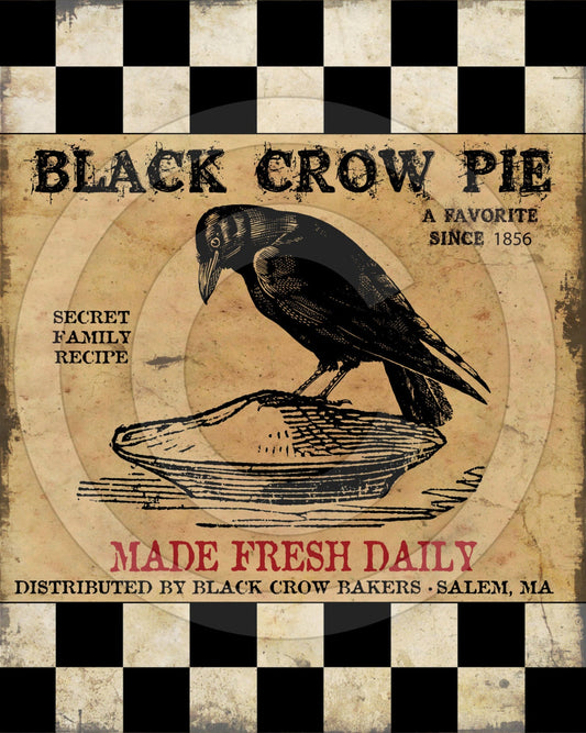 Primitive Black Crow Pie Raven-Printable Digital Feedsack Logo JPEG File-Instant Download-Uses: Pillows, Dolls,Bears,Framed Prints,Labels