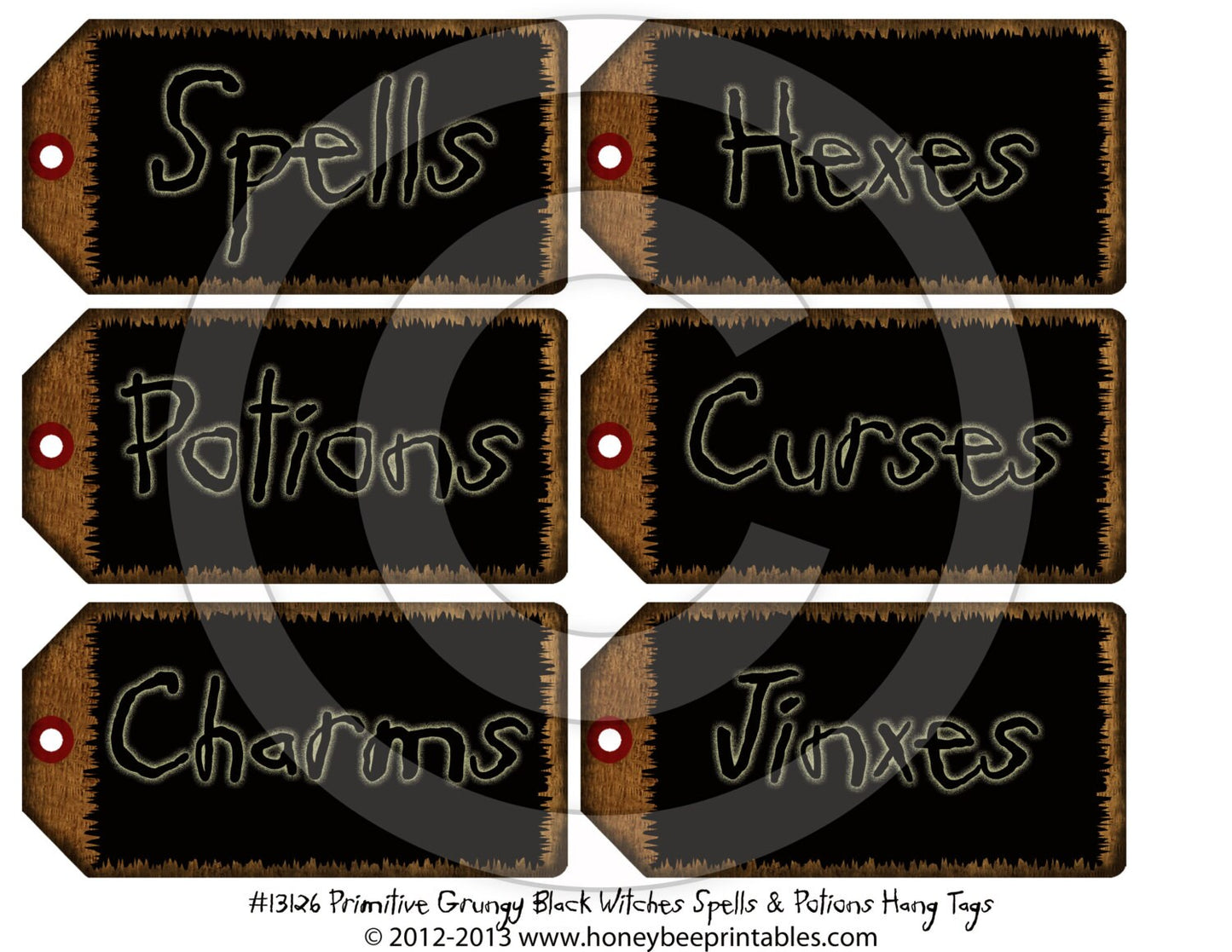 Prim Halloween Grungy Black Witch Spells Potions Hang Tags 13126 Printable Digital JPEG Instant Download Uses Dolls Bears Gifts Scrapbooking