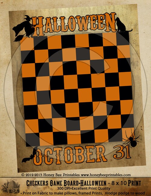 Game Board Primitive Halloween-Printable Digital Feedsack Logo JPEG File-Instant Download-Use for Pillows,Bears,Framed Prints,Labels
