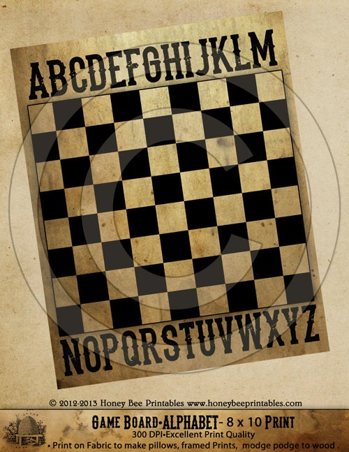 Game Board Primitive Grungy Alphabet-Printable Digital Feedsack Logo JPEG File-Instant Download-Use for Pillows,Bears,Framed Prints,Labels