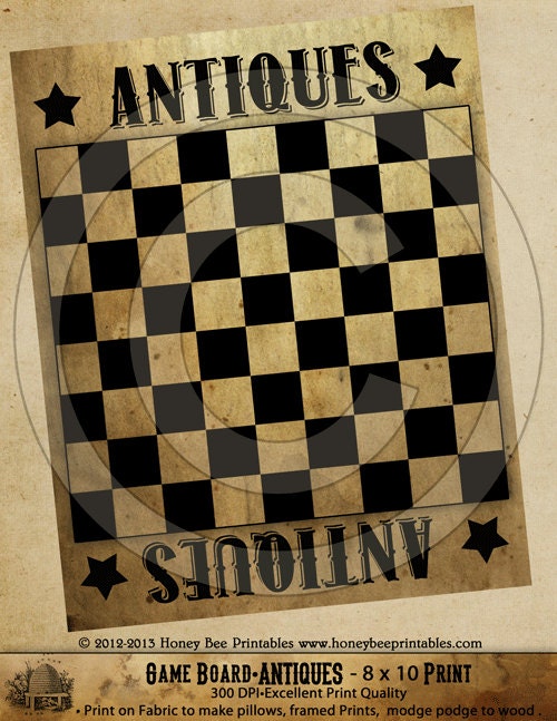 Game Board Primitive Grungy Antiques-Printable Digital Feedsack Logo JPEG File-Instant Download-Use for Pillows,Bears,Framed Prints,Labels
