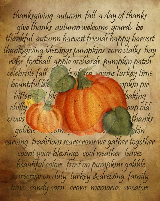 Autumn Pumpkins Fall Typography-Printable Digital Feedsack Logo JPEG & PNG File-Instant Download-Use for Pillows,Bears,Framed Prints,Labels