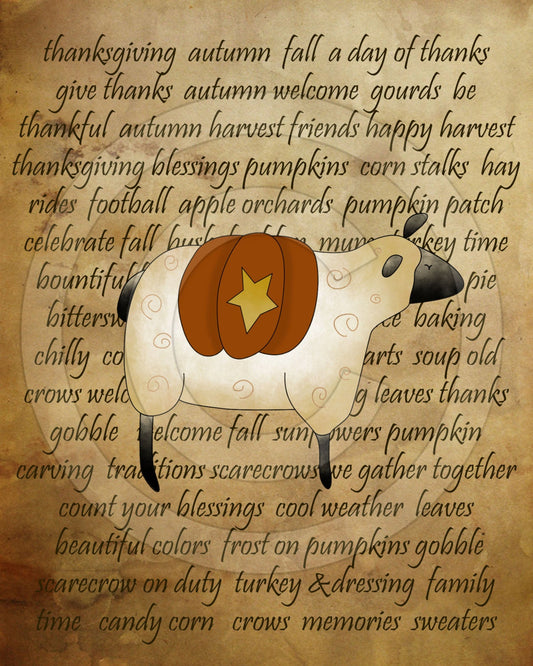 Autumn Pumpkin Sheep Fall Typography-Printable Digital Feedsack Logo JPEG File-Instant Download-Use for Pillows,Bears,Framed Prints,Labels