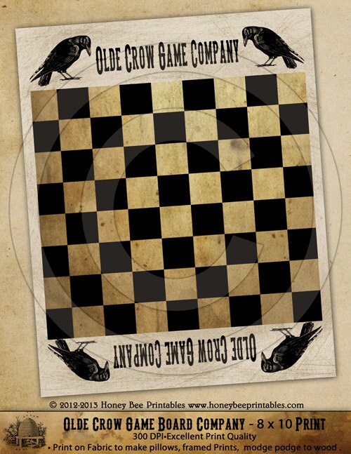 Game Board Primitive Olde Crow-Printable Digital Feedsack Logo JPEG File-Instant Download-Use for Pillows,Bears,Framed Prints,Labels