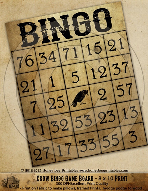 Game Board Primitive Bingo Crow-Printable Digital Feedsack Logo JPEG File-Instant Download-Use for Pillows,Bears,Framed Prints,Labels