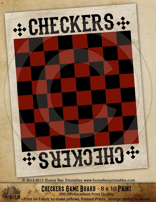 Game Board Primitive Checkers-Printable Digital Feedsack Logo JPEG File-Instant Download-Use for Pillows,Bears,Framed Prints,Labels