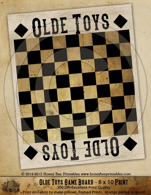 Game Board Primitive Olde Toys -Printable Digital Feedsack Logo JPEG File-Instant Download-Use for Pillows,Bears,Framed Prints,Labels