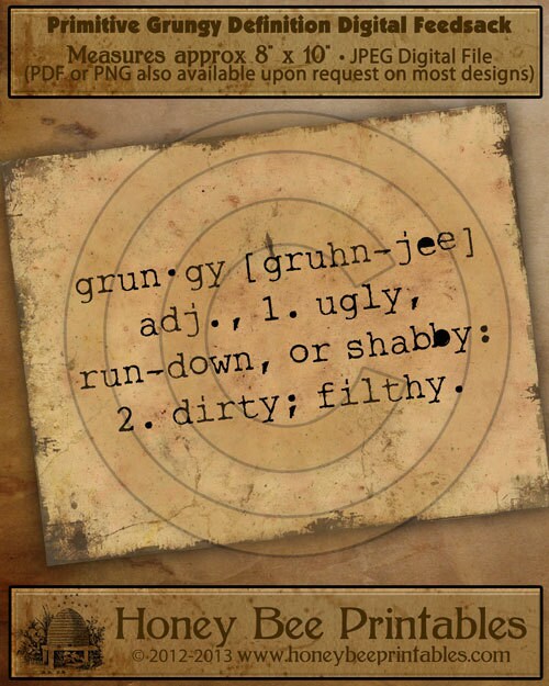 Primitive Grungy Definition Word-Printable Digital Feedsack Logo JPEG File-Instant Download-Use for Pillows,Bears,Framed Prints,Labels