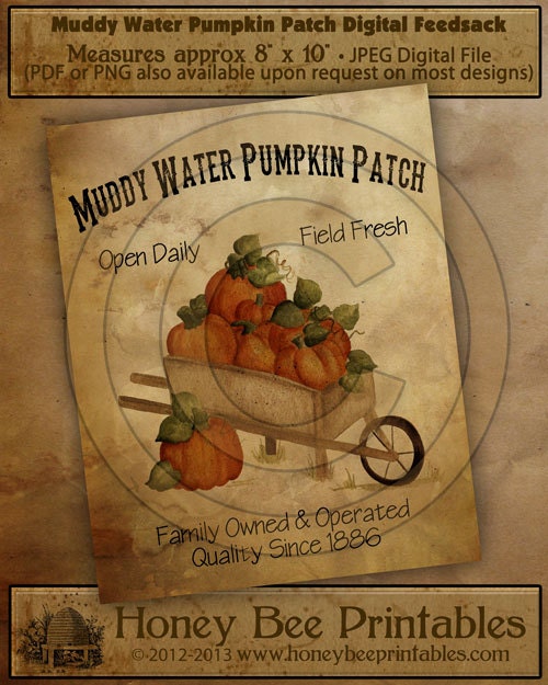 Autumn Fall Muddy Water Pumpkin Patch-Printable Digital Feedsack Logo JPEG File-Instant Download-Use for Pillows,Bears,Framed Prints,Labels