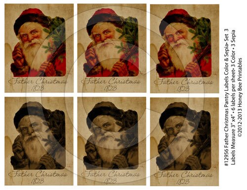 Vintage Santa St Nick Belsnickle Christmas Pantry Labels #3-12956 Printable Digital JPEG File-Instant Download-4 Jars,books,cards, ornies