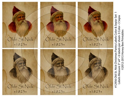 Vintage Santa St Nick Belsnickle Christmas Pantry Labels #1-12956 Printable Digital JPEG File-Instant Download-4 Jars,books,cards, ornies
