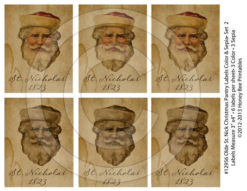 Vintage Santa St Nick Belsnickle Christmas Pantry Labels #2-12956 Printable Digital JPEG File-Instant Download-4 Jars,books,cards, ornies