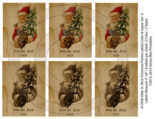 Vintage Santa St Nick Belsnickle Christmas Pantry Labels #4-12956 Printable Digital JPEG File-Instant Download-4 Jars,books,cards, ornies