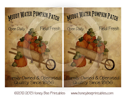Prim Muddy Water Pumpkin Farm-Printable Digital Feedsack Logo JPEG File-Instant Download Use for Pillows,Framed Prints,Labels Tags 2 5x7