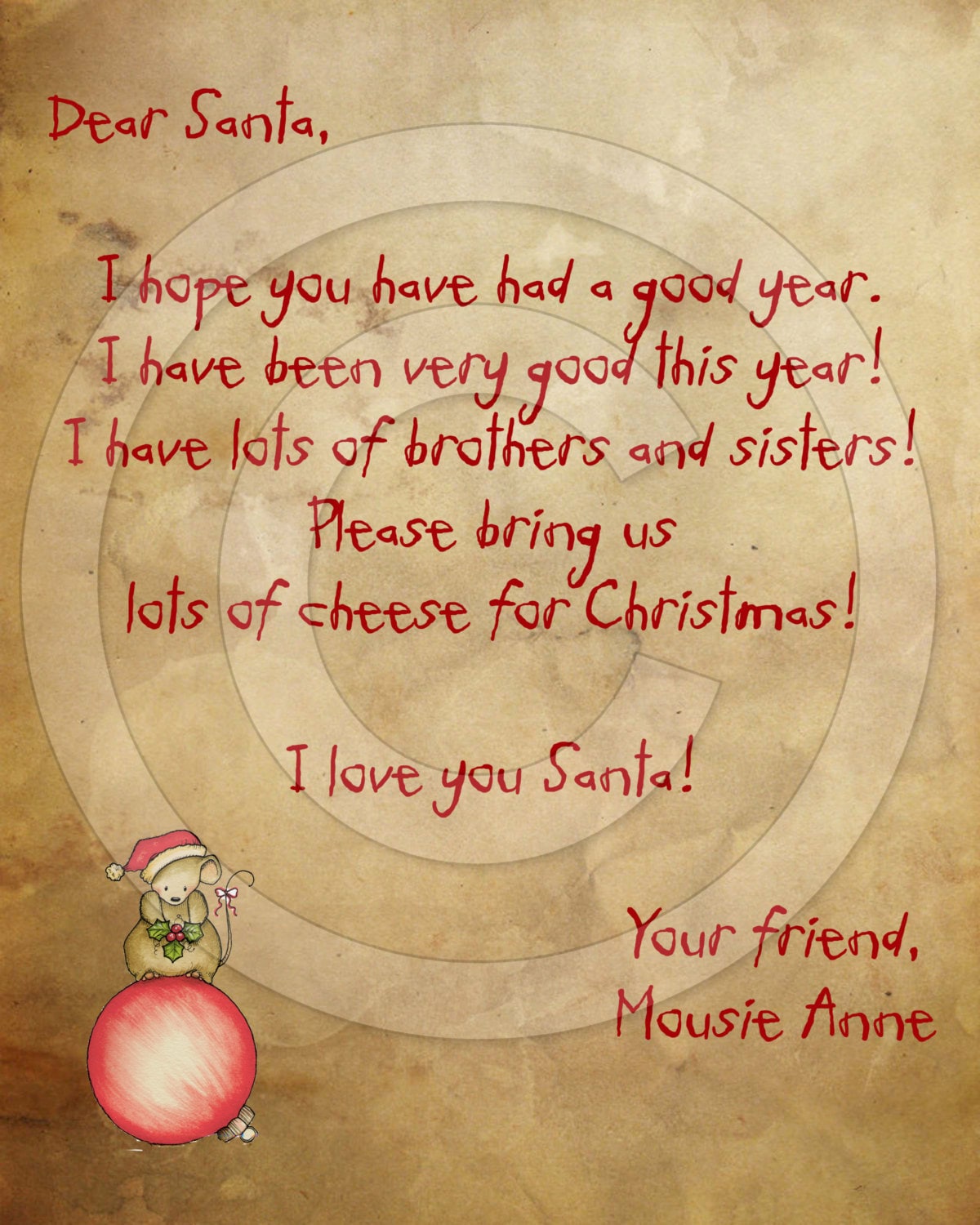 Primitive Christmas Printable - Letter to Santa from Mouse Mice Digital Download File Pantry Logo Labels - JPEG for Jar, Crock, Doll, Pillow