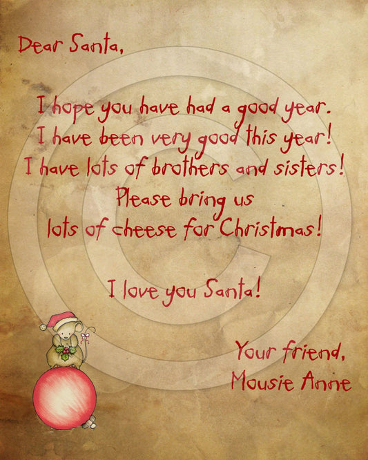 Primitive Christmas Printable - Letter to Santa from Mouse Mice Digital Download File Pantry Logo Labels - JPEG for Jar, Crock, Doll, Pillow