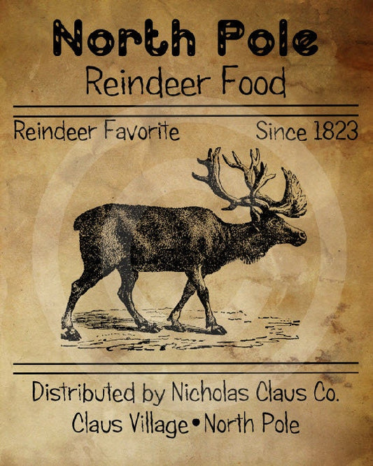 Primitive Christmas Printable - Reindeer Food Feedsack #3 - Digital File - Pantry Logo Labels - JPEG for Jar, Crock, Doll, Pillow