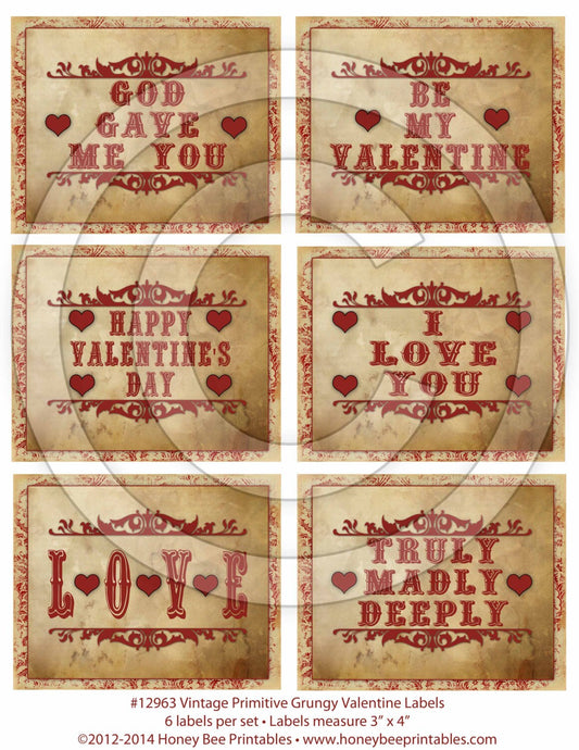 Primitive Valentine Kitchen Pantry Farmhouse Labels Logo - Printable Digital JPEG - Instant Download -12963 for Crocks Jars Pillows Book