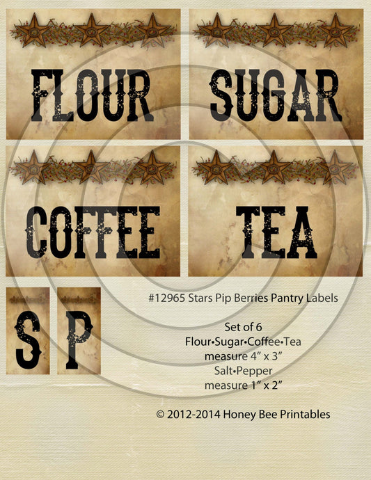 Primitive Star Pip Berries Kitchen Pantry Farmhouse Labels Logo - Printable Digital JPEG - Instant Download -12965 for Crocks Jars Canisters
