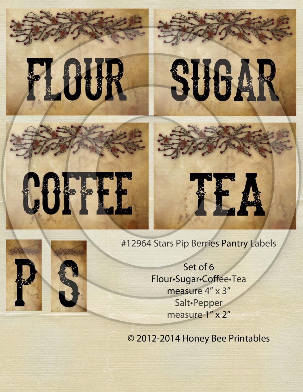 Primitive Star Pip Berries Kitchen Pantry Farmhouse Labels Logo - Printable Digital JPEG - Instant Download -12964 for Crocks Jars Canisters
