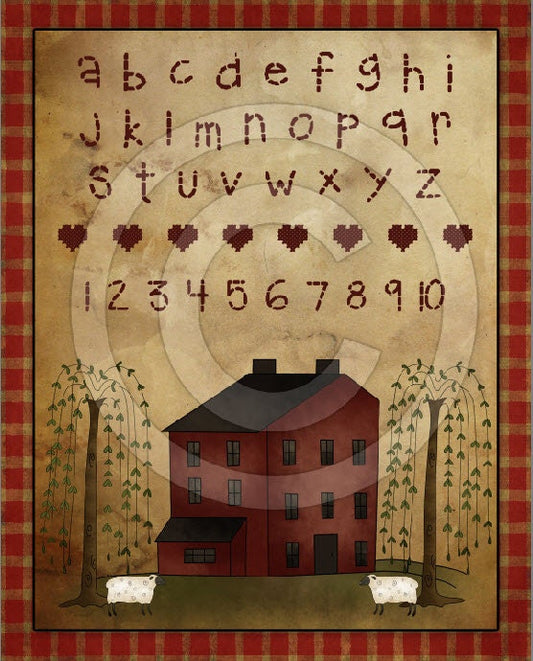 Primitive Willow Saltbox Sheep Printable Digital Sampler 2 Feedsack Logo JPEG File  Instant Download  Use: Pillows,Framed Prints,Labels