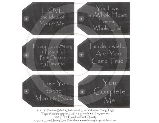 Primitive Chalkboard Valentine Love Hang Tags 14100 Printable Digital JPEG File Instant Download Uses Dolls Bears Gifts Scrapbooking