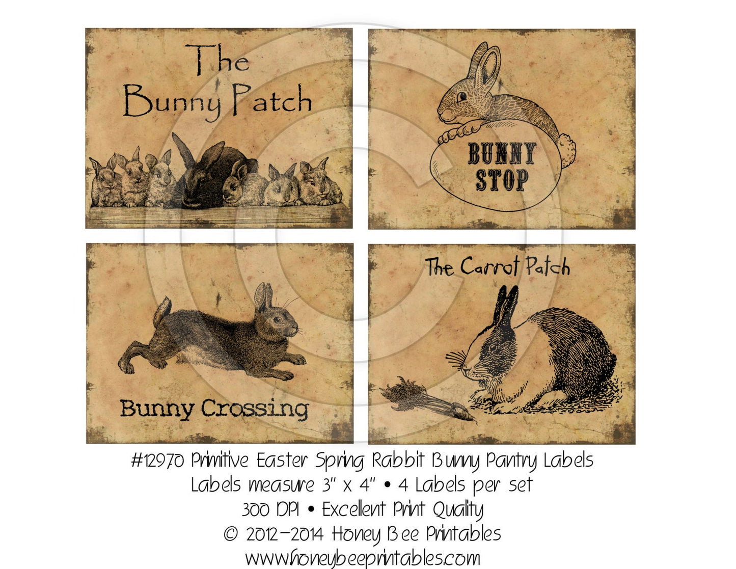 Primitive Easter Rabbit Kitchen Pantry Farmhouse Labels Logo 12970 Printable Digital JPEG - Instant Download - Jars Crocks Bottles Tags