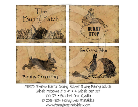 Primitive Easter Rabbit Kitchen Pantry Farmhouse Labels Logo 12970 Printable Digital JPEG - Instant Download - Jars Crocks Bottles Tags