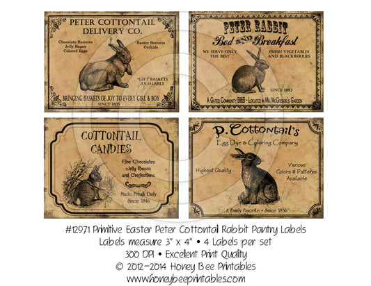Prim Easter Peter Rabbit Cottontail Pantry Farmhouse Labels Logo 12971 Printable Digital JPEG - Instant Download - Jars Crocks Bottles Tags